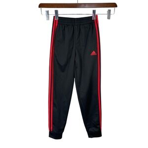 Kids Adidas Track Pants Black Red Stripes Sporty Size M 10/12 Elastic Waist